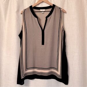 LOFT Black and Cream Sleeveless Geometric Print Camisole
